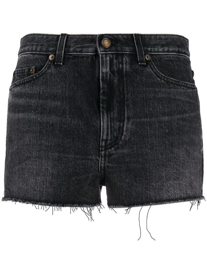 Saint Laurent Python Skin Embellished Denim Shorts - Black