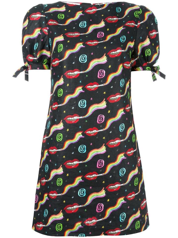 Olympia Le-tan Smoking Lips Print Mini Dress, Women's, Size: 36, Black, Linen/flax