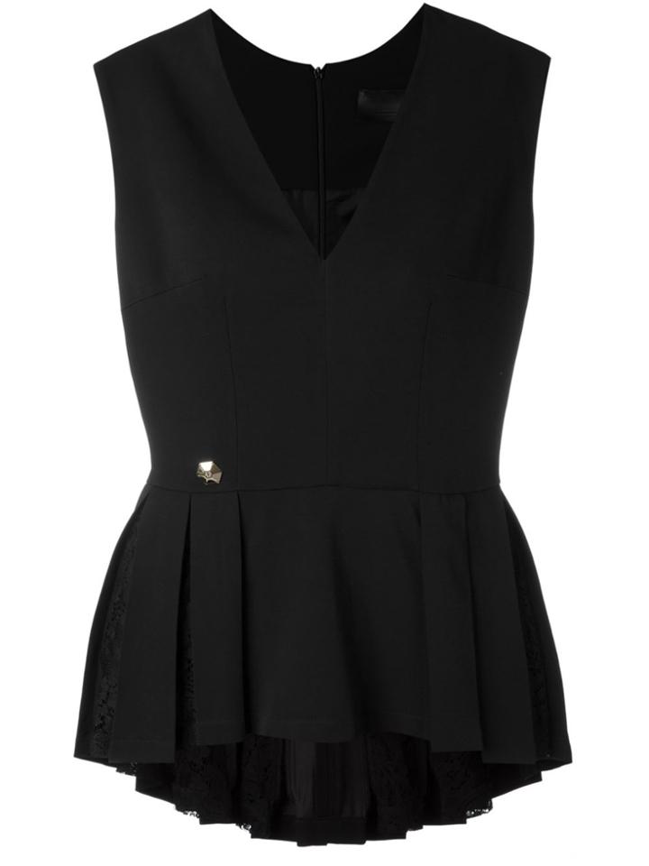 Philipp Plein Pleated Peplum Top - Black