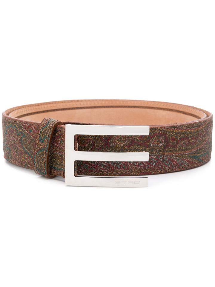 Etro Front Logo Emblem Belt - Brown