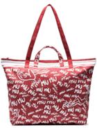 Miu Miu Red Canvas Tote With Graffiti Logo