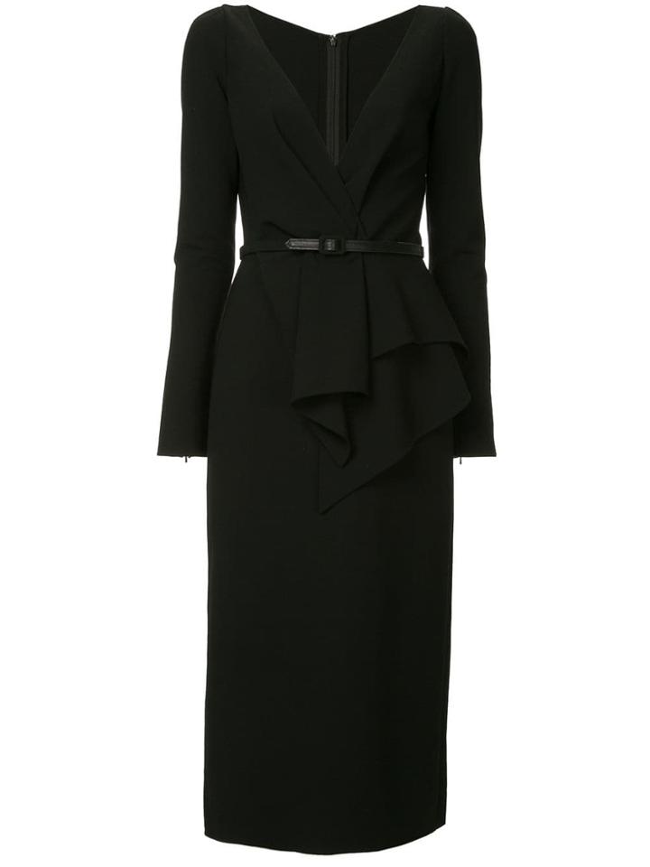 Oscar De La Renta V-neck Peplum Front Dress - Black