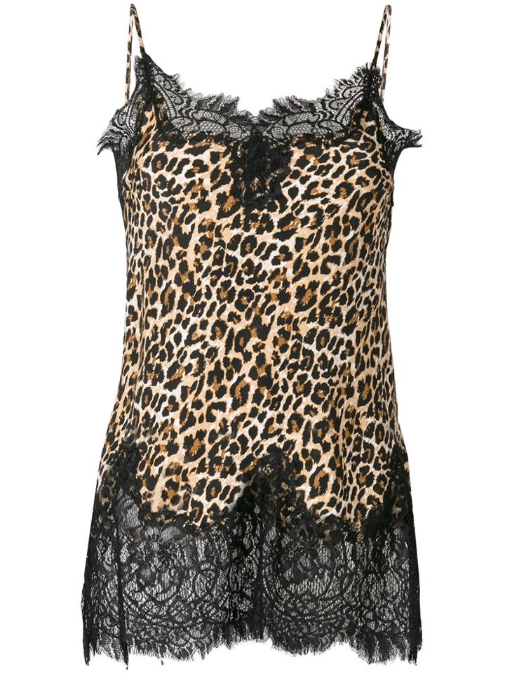 Gold Hawk Lace Trim Leopard Print Blouse - Brown