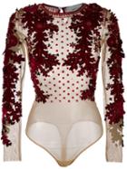 Amen Floral Applique Blouse, Women's, Size: 40, Nude/neutrals, Polyamide/spandex/elastane/glass/pvc
