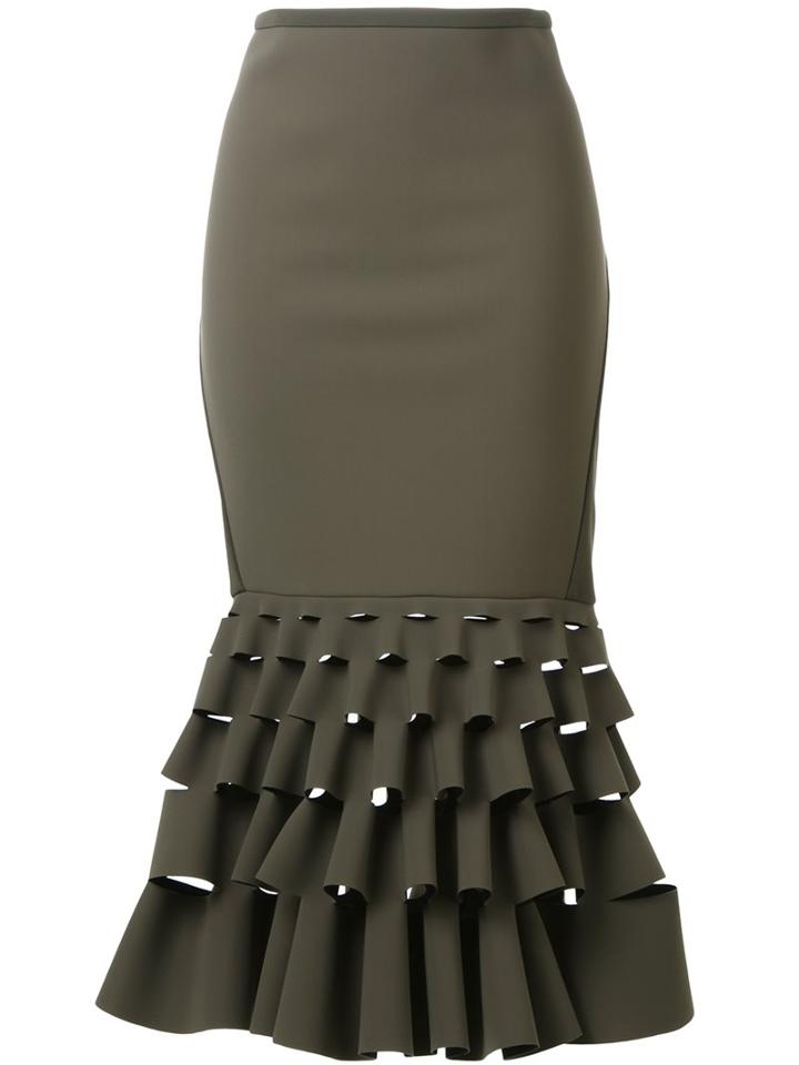 Dion Lee Slash Ruffle Skirt, Women's, Size: 10, Green, Polyamide/polyester/spandex/elastane