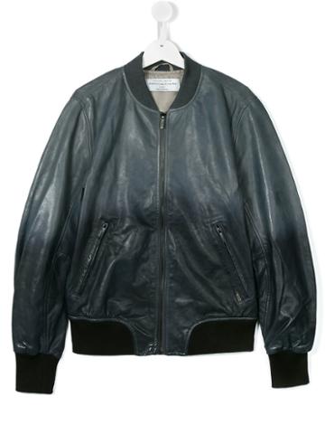 John Galliano Kids - Teen Leather Bomber Jacket - Kids - Cotton/sheep Skin/shearling/polyester - 16 Yrs, Boy's, Grey