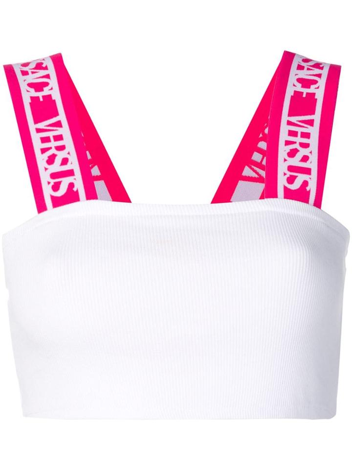 Versus Logo Print Strap Crop Top - White