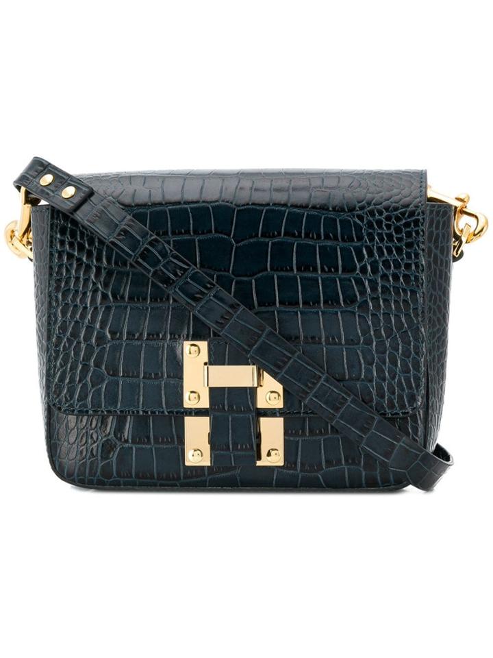 Sophie Hulme Crocodile Effect Cross Body Bag - Blue
