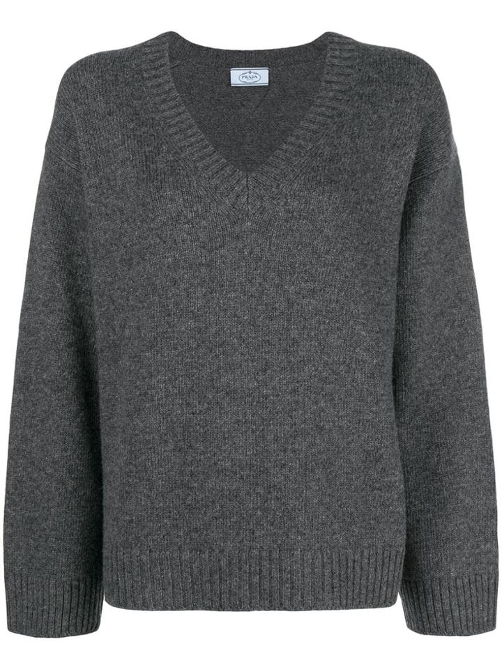 Prada Wide Sleeve V-neck Jumper - Grey