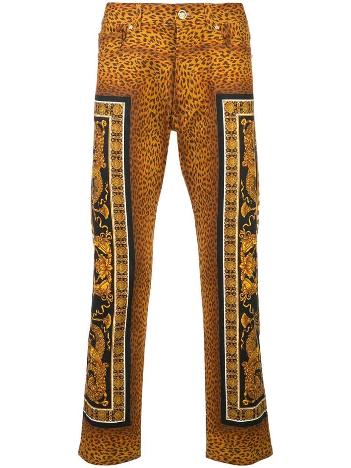 Versace Leopard Slim-fit Trousers - Gold