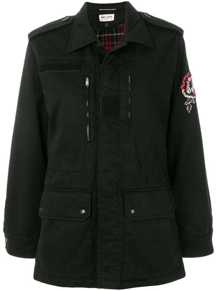 Saint Laurent Zipped Fitted Coat - Black