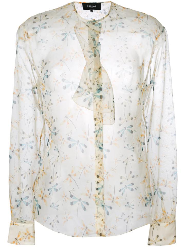 Rochas Floral Print Sheer Blouse - Nude & Neutrals