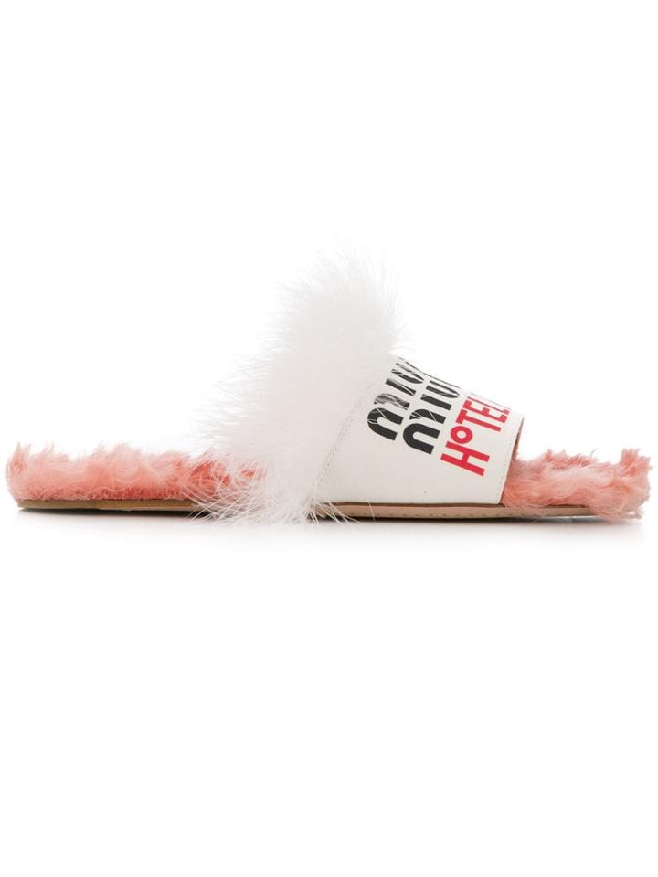 Miu Miu Fur Slip-on Sandals - White