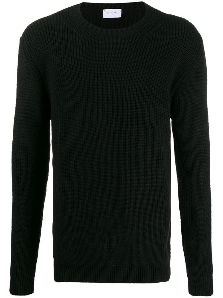 Family First Waffle Knit Long Sleeve Jumper - Black