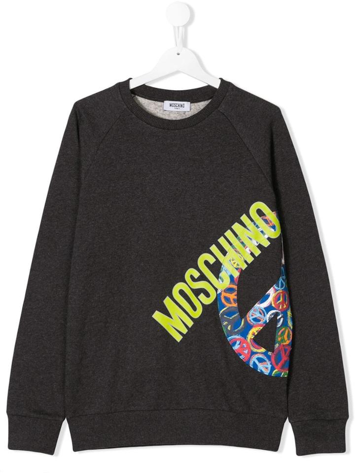 Moschino Kids Teen Peace Logo Printed Sweatshirt - Grey