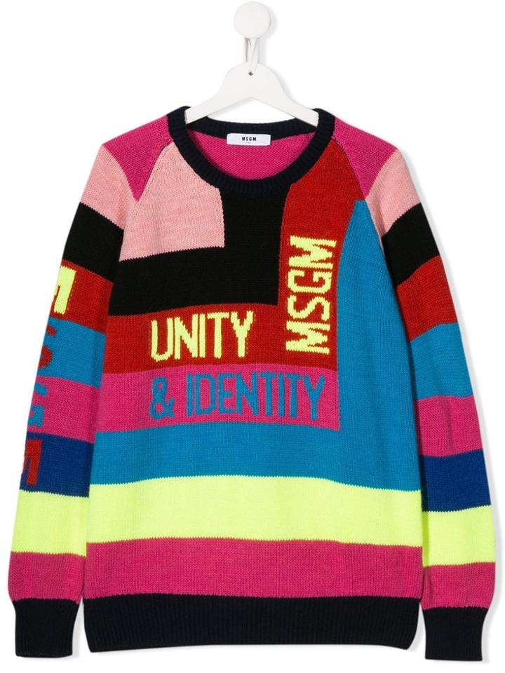 Msgm Kids Teen Colour Block Jumper - Pink