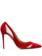 Aquazzura Red Savoy 105 Mesh Panel Suede Pumps