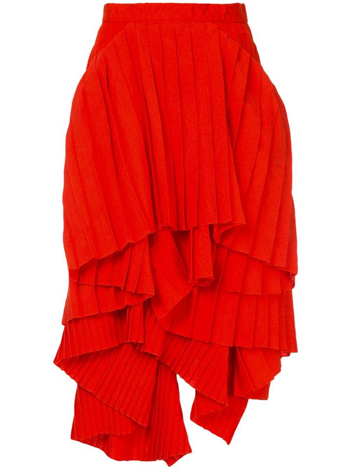 Facetasm Pleated Asymmetric Tiered Skirt