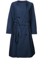 En Route Belted Double Breasted Coat, Size: 2, Blue, Nylon