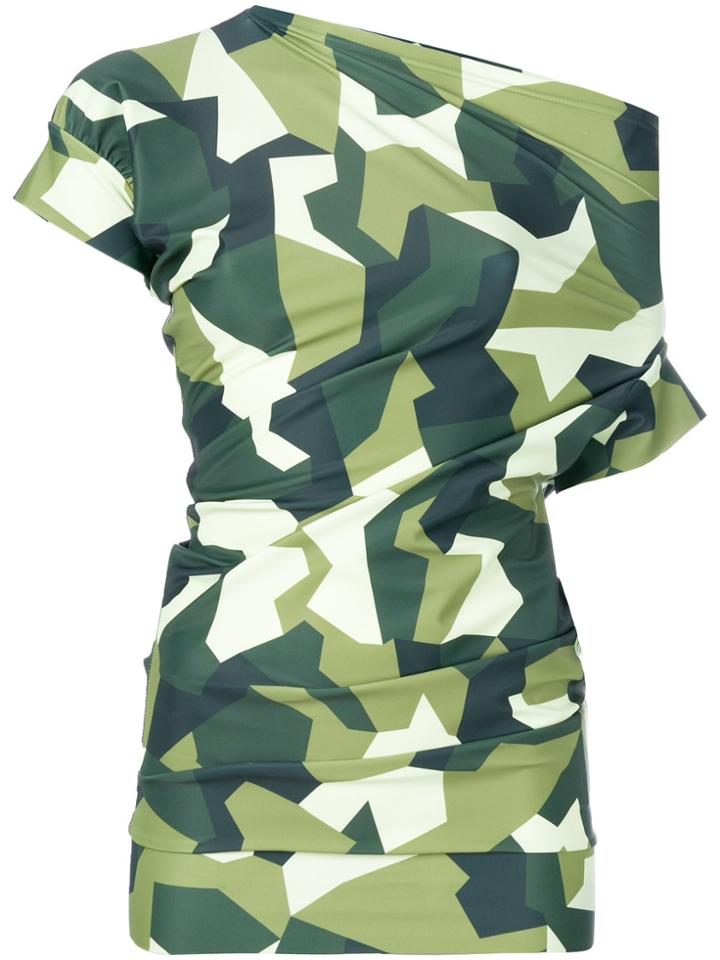 Junya Watanabe Asymmetric Graphic Camouflage Print Top - Green