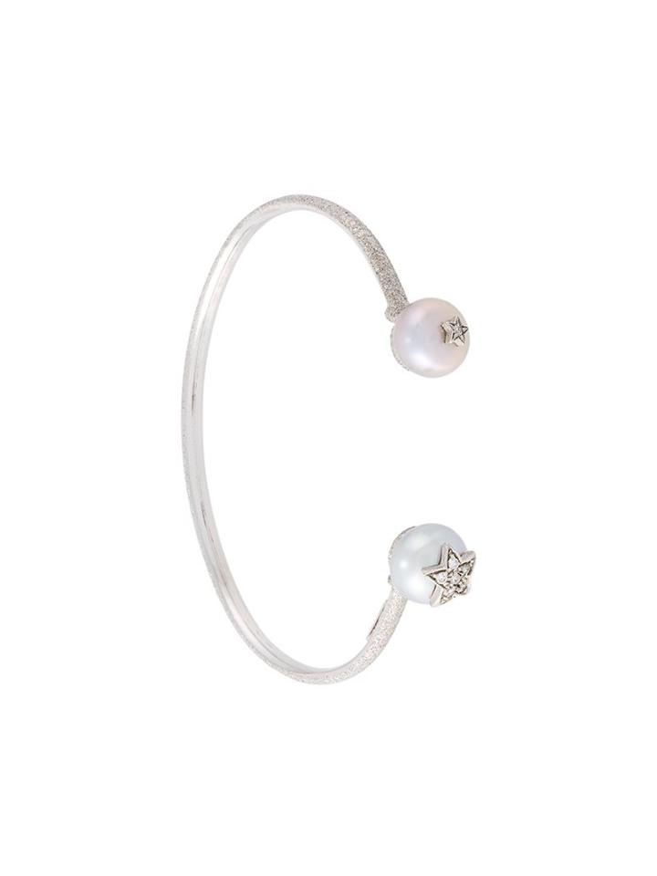 Carolina Bucci 18kt White Gold 'superstellar' Pearl And Pavé White Diamond Bangle, Women's, Size: Large, Metallic
