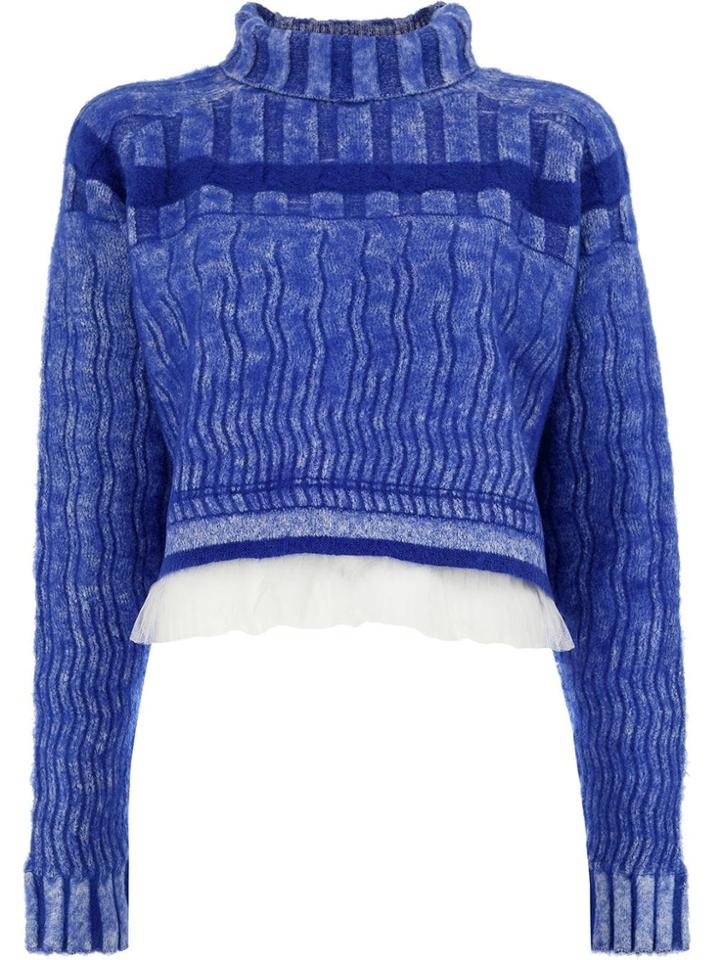Quetsche Tulle Trim Roll Neck Sweater - Blue