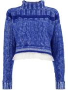 Quetsche Tulle Trim Roll Neck Sweater - Blue
