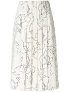 Carven Pleated Patterned Skirt - White
