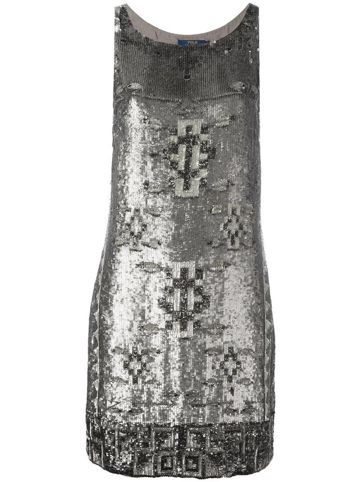 Polo Ralph Lauren - Beaded Detail Shift Dress - Women - Polyester - 6, Women's, Grey, Polyester
