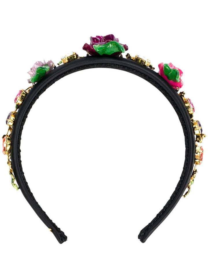 Dolce & Gabbana Rose And Rhinestone Embellished Headband - Black