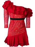 For Love And Lemons - Ruffled Lace Dress - Women - Nylon/polyester/spandex/elastane - Xs, Red, Nylon/polyester/spandex/elastane
