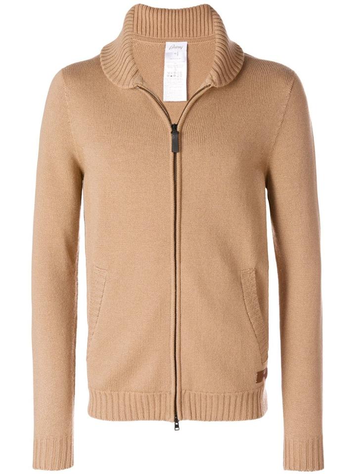 Brioni Side Pocket Zipped Cardigan - Brown