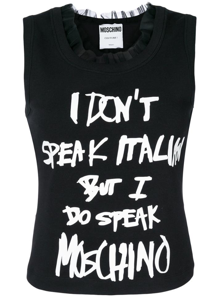 Moschino I Don't Speak Italian But I Do Speak Moschino Top - Black