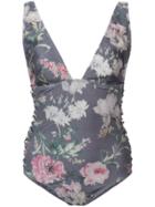 Zimmermann Side Lace Floral One-piece - Grey