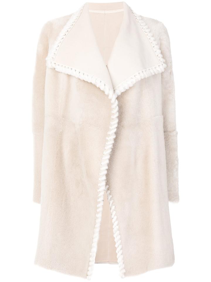 Yves Salomon Fur Detail Oversized Coat - Nude & Neutrals