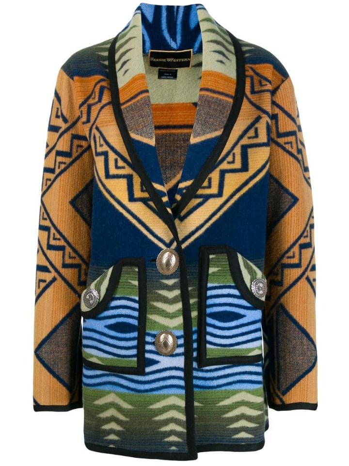 Jessie Western Patterned Cardi-coat - Blue