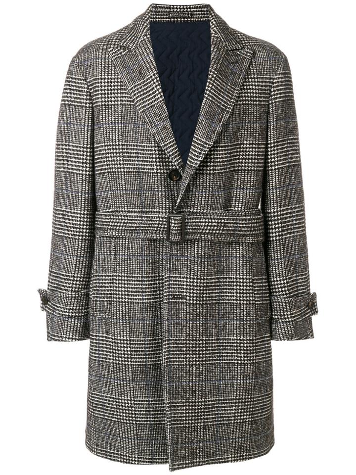 Lardini Checked Buttoned Up Coat - White