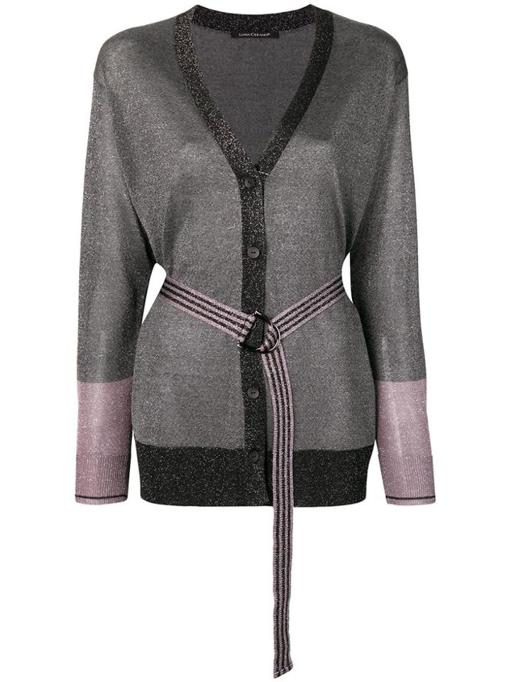 Luisa Cerano Metallic Glitter Knitted Cardigan - Grey