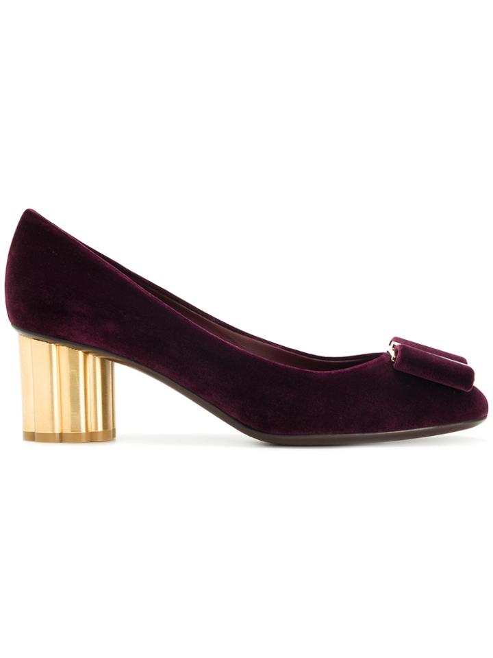 Salvatore Ferragamo Flower Heel Bow Pumps - Red