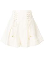 Zimmermann High-waisted Lace-up Shorts - White