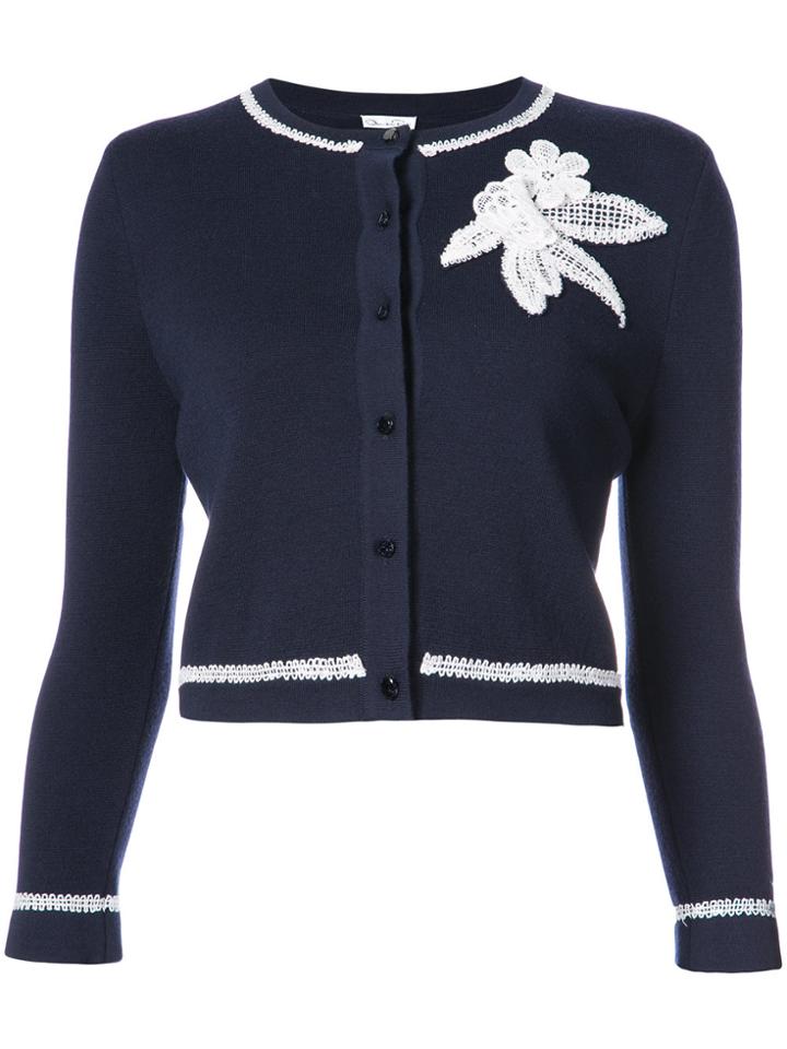 Oscar De La Renta Floral Appliqué Cardigan - Blue