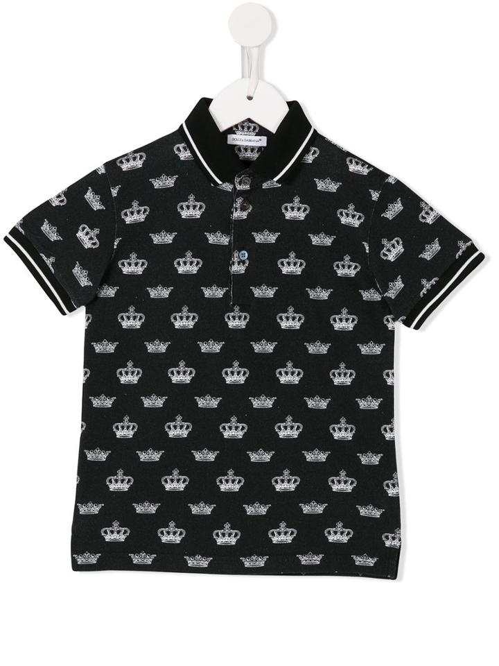 Dolce & Gabbana Kids Crown Print Polo Shirt, Boy's, Size: 6 Yrs, Black