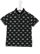 Dolce & Gabbana Kids Crown Print Polo Shirt, Boy's, Size: 6 Yrs, Black