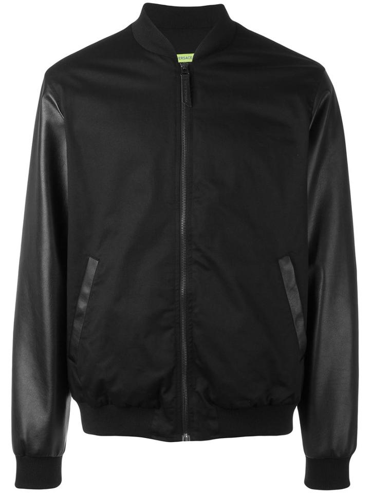 Versace Jeans Contrast Sleeve Bomber Jacket, Men's, Size: 52, Black, Cotton/spandex/elastane/polyester/cotton