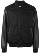 Versace Jeans Contrast Sleeve Bomber Jacket, Men's, Size: 52, Black, Cotton/spandex/elastane/polyester/cotton