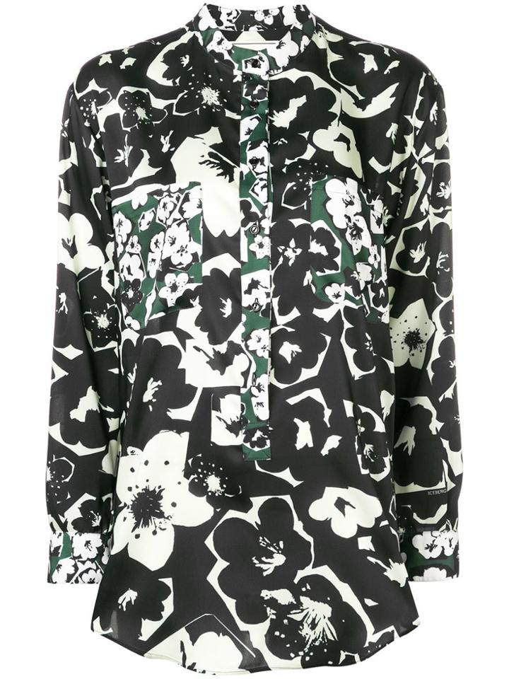 Iceberg Floral Print Grandad Shirt - Black