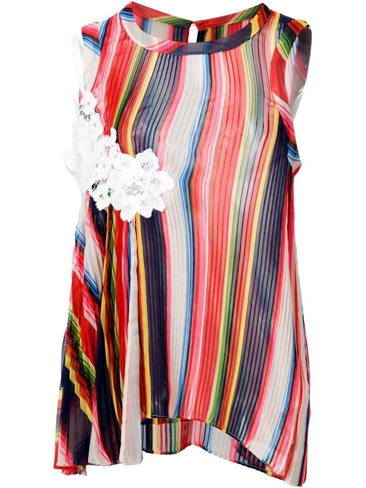 Sacai Striped Pleated Camisole Tank Top - Multicolour
