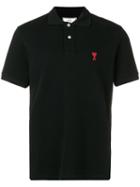 Ami Paris Short Sleeve Polo Shirt With Red Ami De Coeur Patch - Black