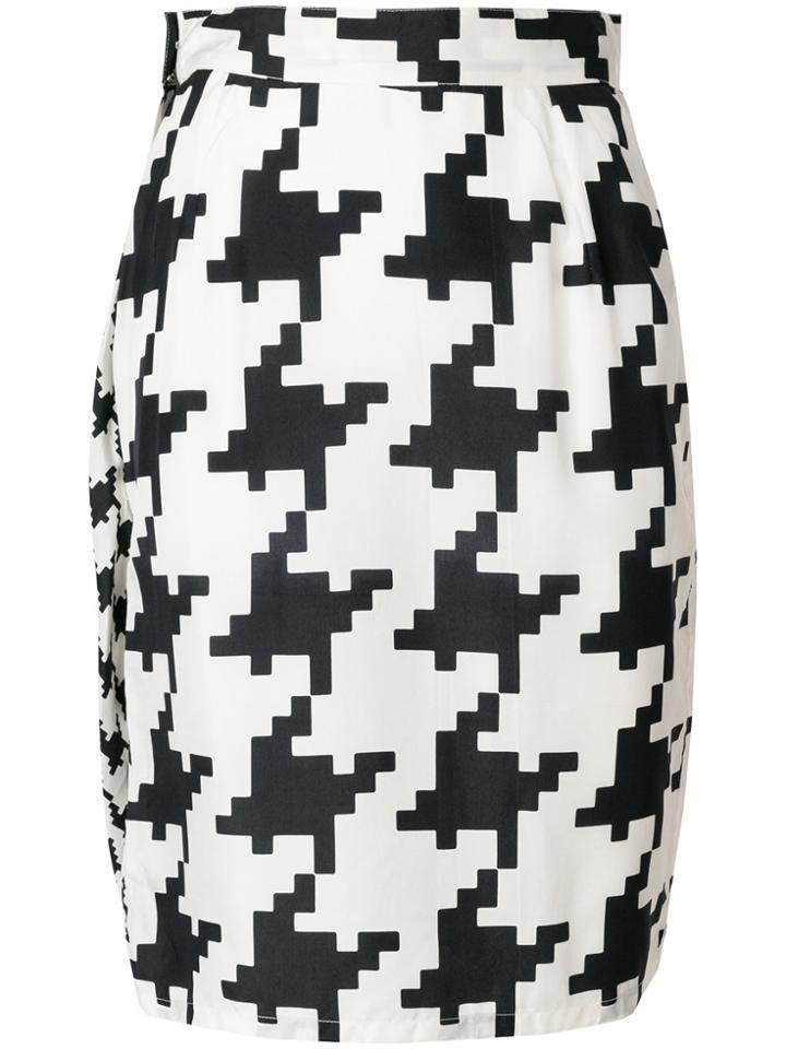 Versace Vintage Pixelated Houndstooth Fitted Skirt - White