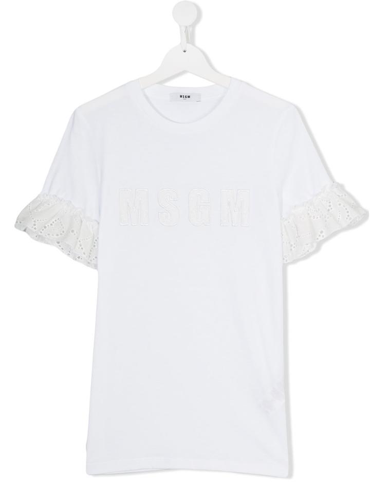 Msgm Kids Frill Sleeved T-shirt - White